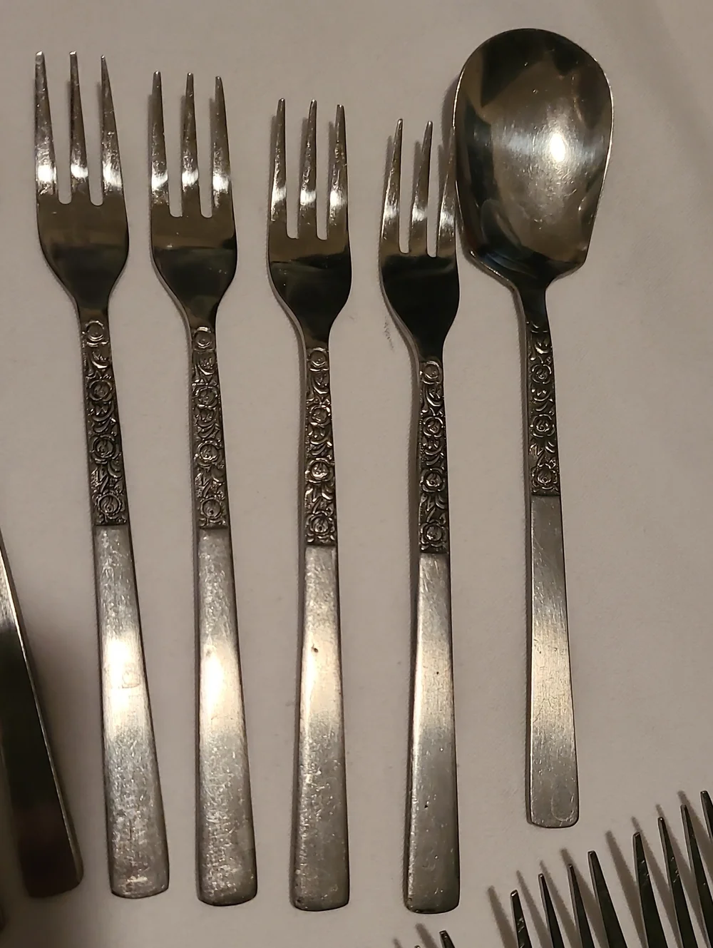 Vintage National Stainless Korea Rose Serenade, 45 pc Flatware Floral Scroll